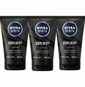 Nivea Men DEEP Cleansing Beard and Face Wash, Enriched with Natural Charcoal, 3 Pack of 3.3 Fl Oz Tubes Best Price